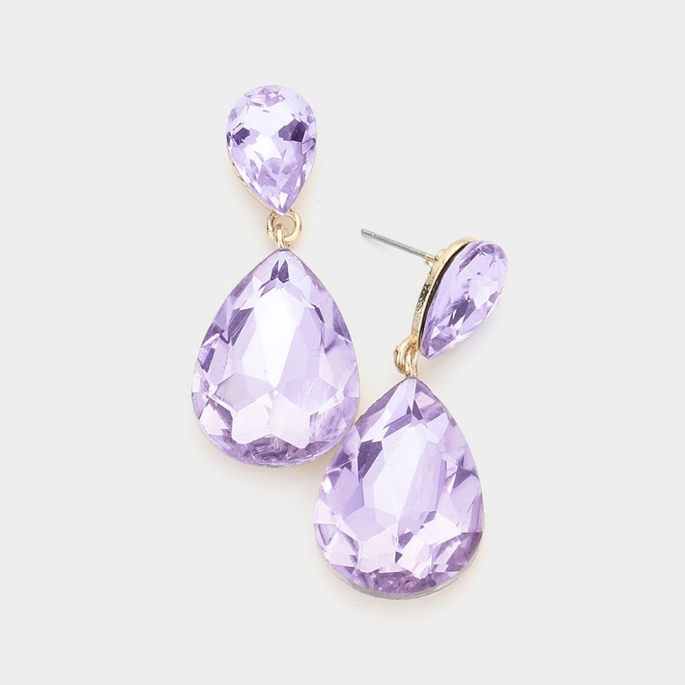 Purple Dangle Crystal Teardrop Earrings 1.7 Inch Cute Teardrop Statement Jewelry